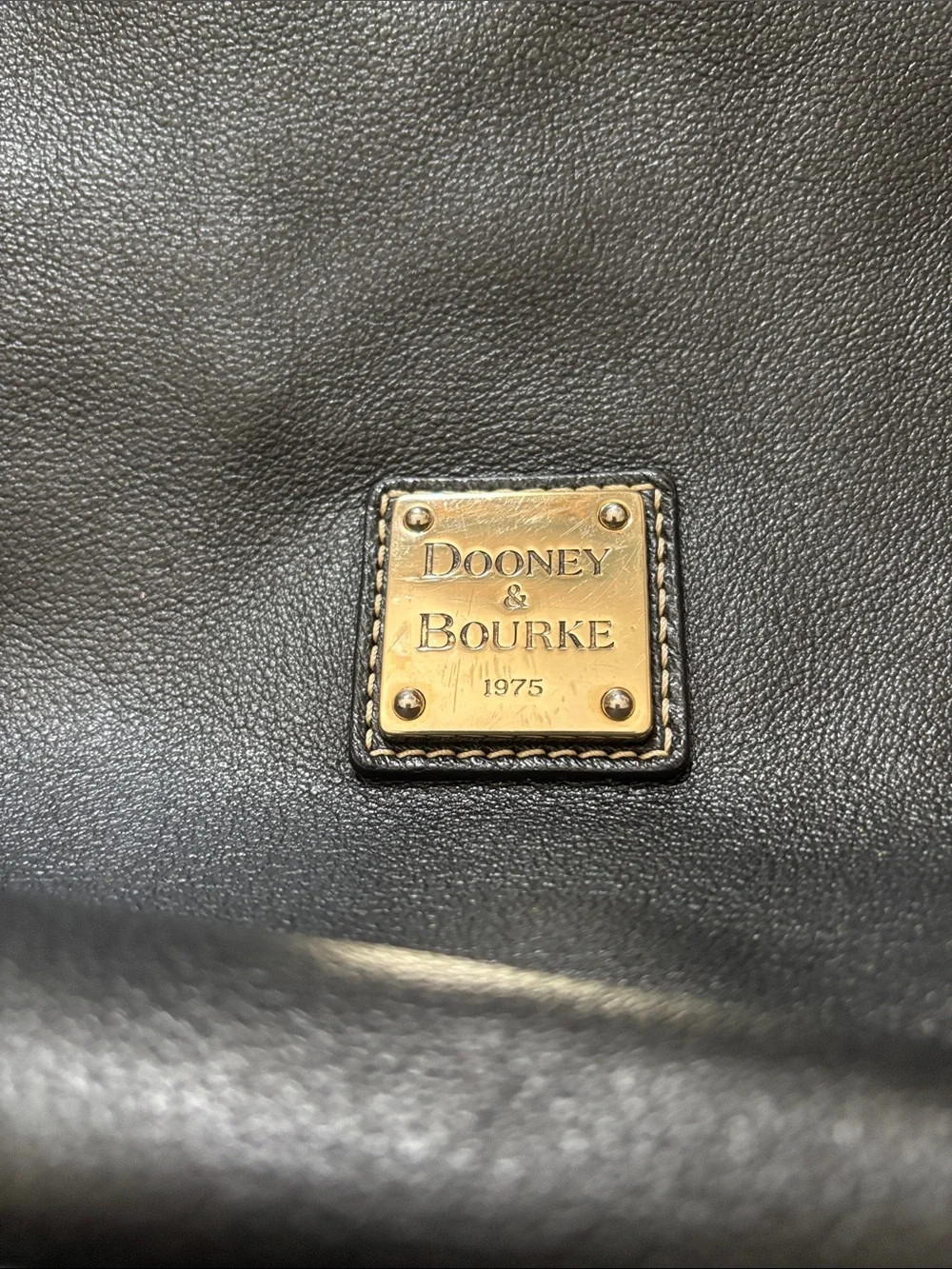 Dooney & Bourke Black Leather Hobo Shoulder Bag with Gold Plaque